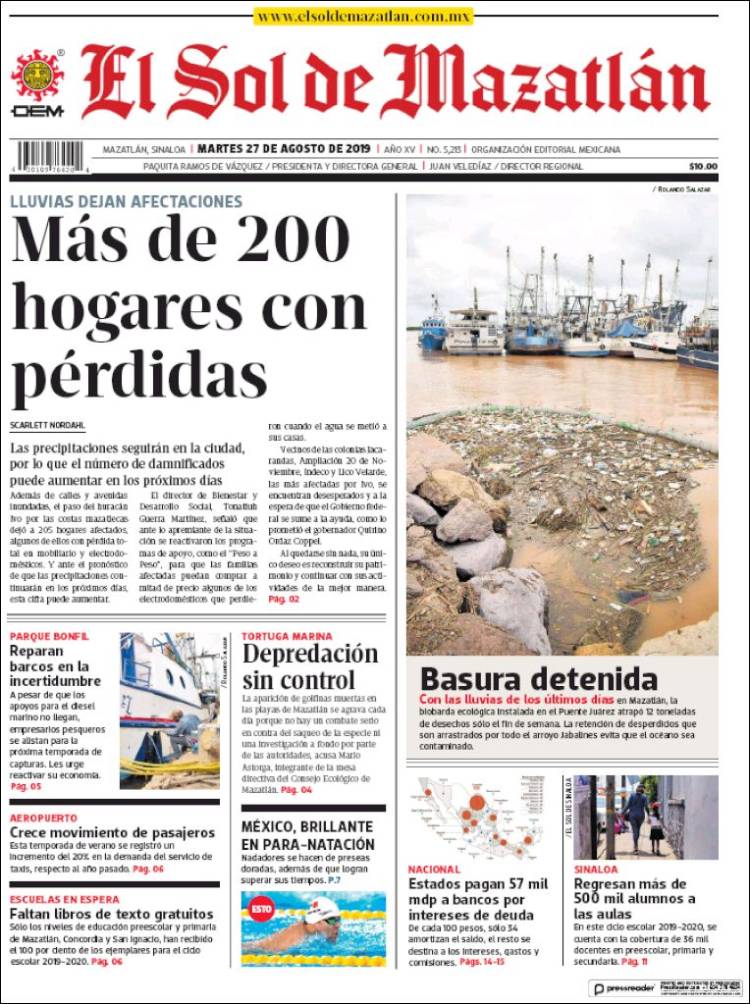 Portada de El Sol de Mazatlán (M&eacute;xico)