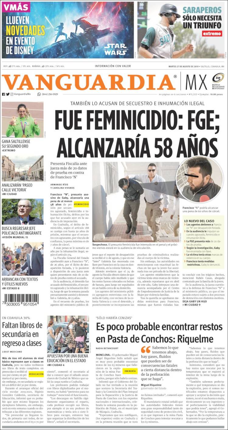 Portada de Vanguardia (M&eacute;xico)