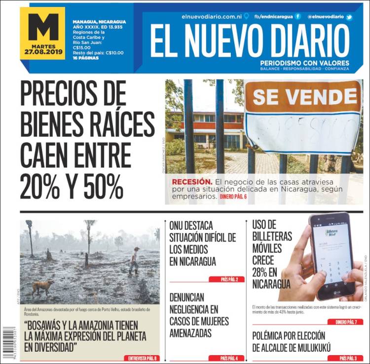 Portada de El Nuevo Diario (Nicaragua)