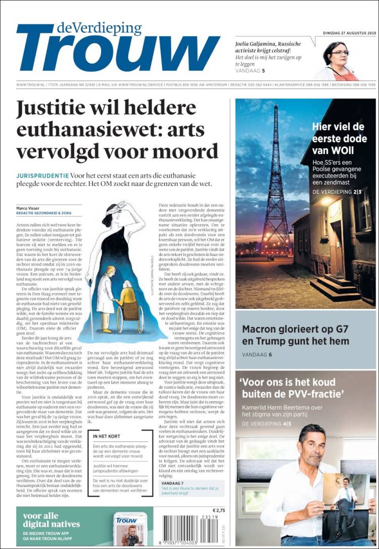 Portada de Trouw (Pa&iacute;ses Bajos)