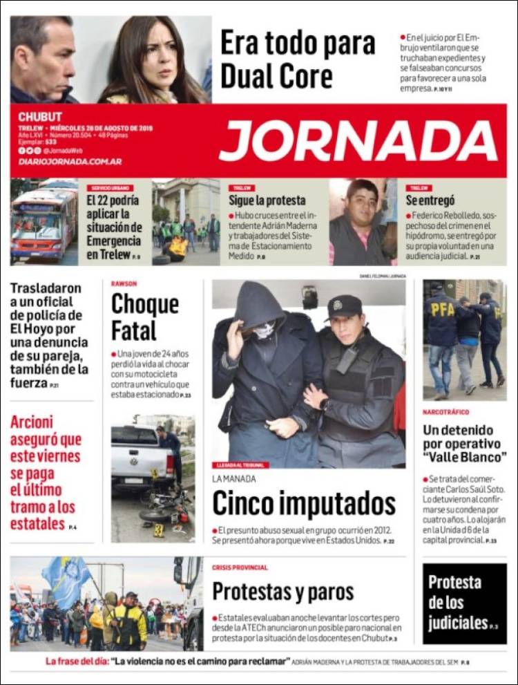 Portada de Diario Jornada en la Patagonia (Argentina)