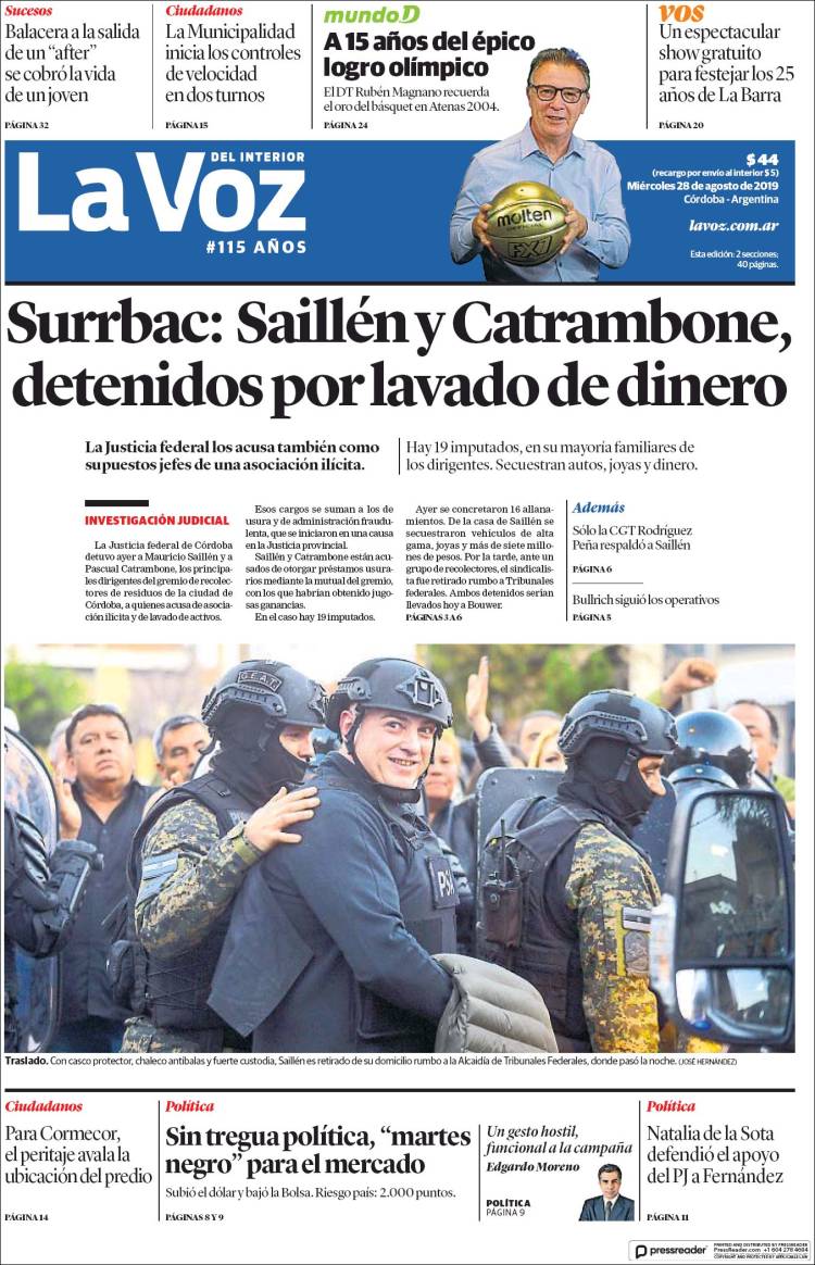 Portada de La Voz del Interior (Argentina)