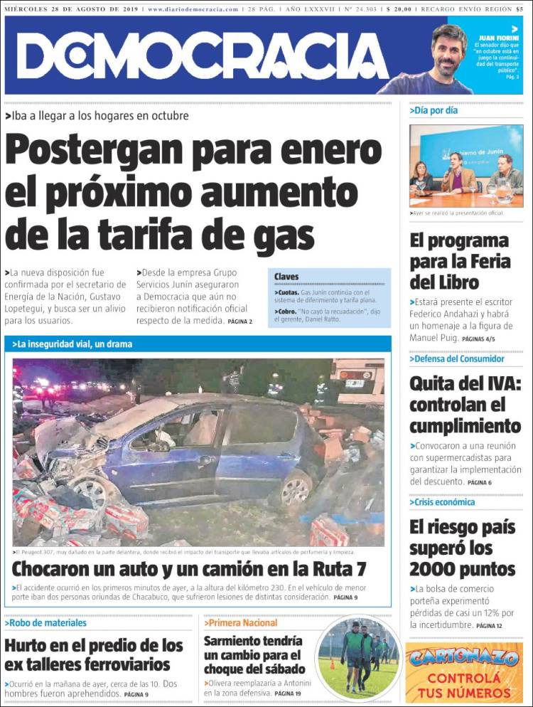 Portada de Diario Democracia (Argentina)