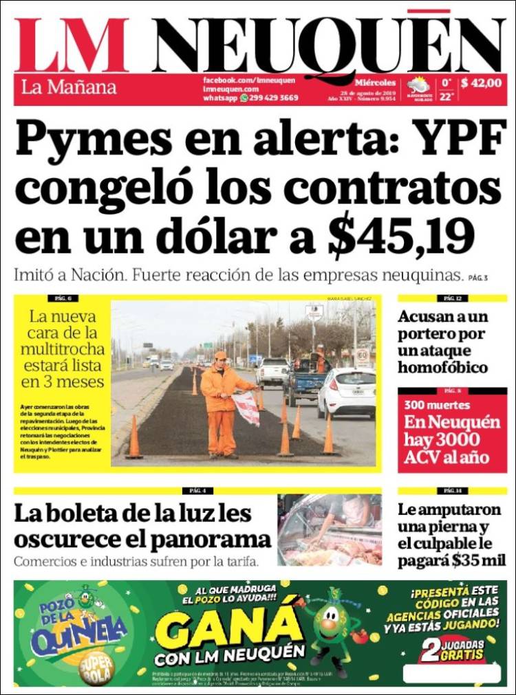 Portada de La Mañanade Neuquén (Argentina)