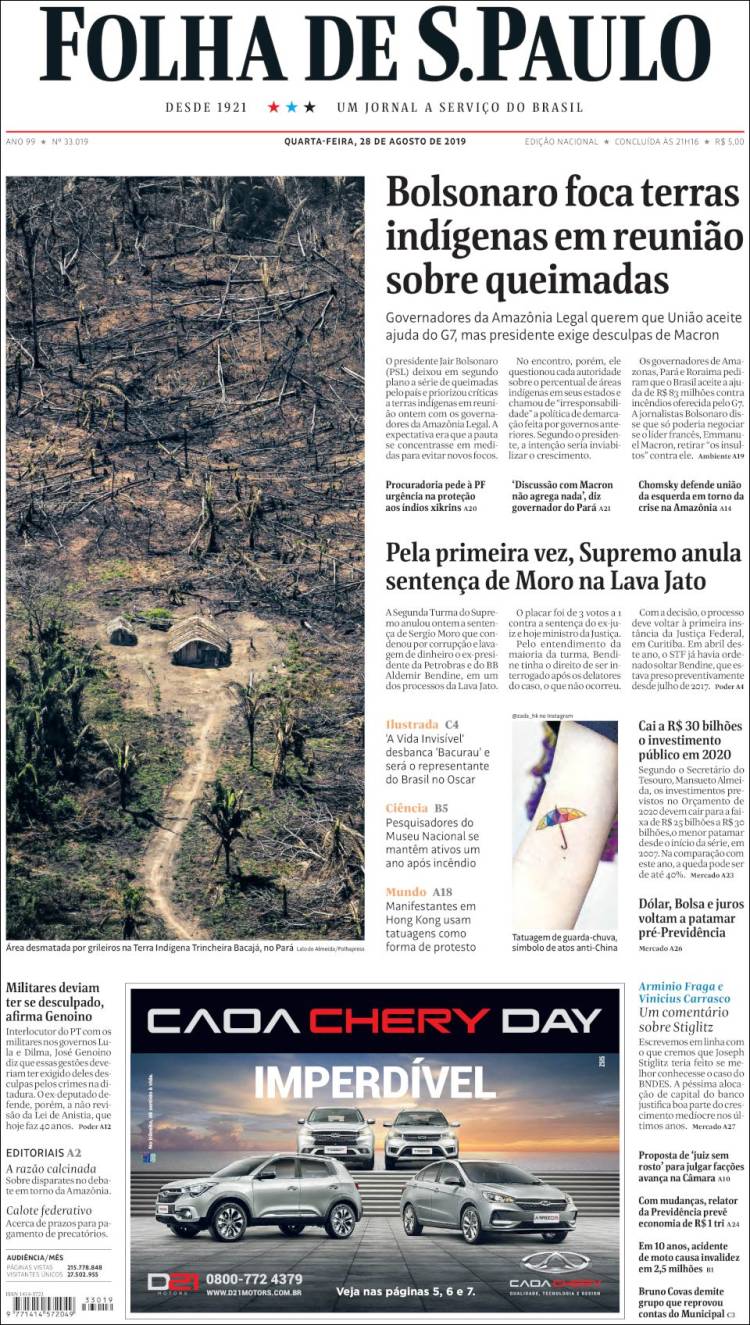 Portada de Folha de São Paulo (Brasil)