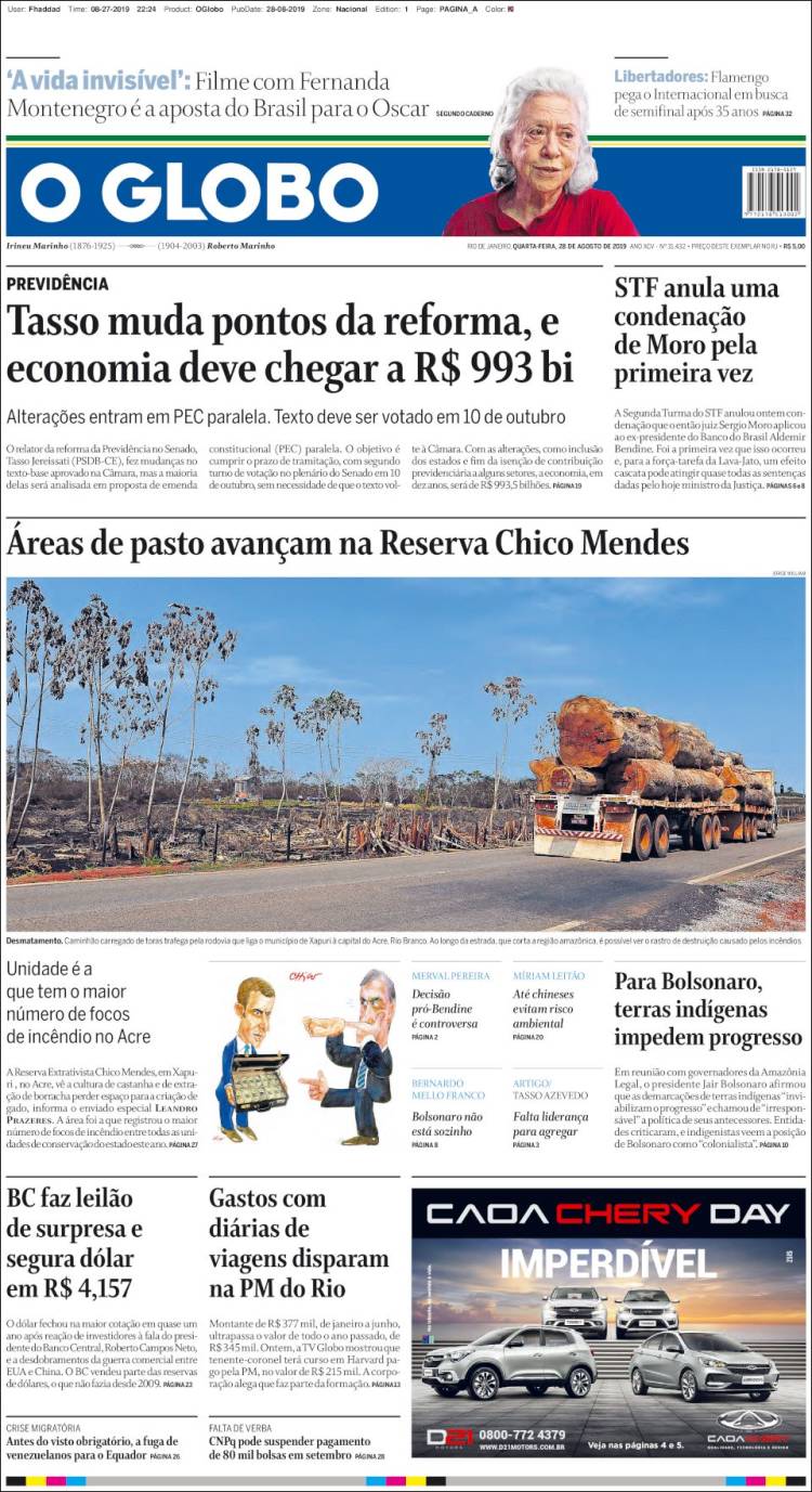 Portada de O Globo (Brasil)