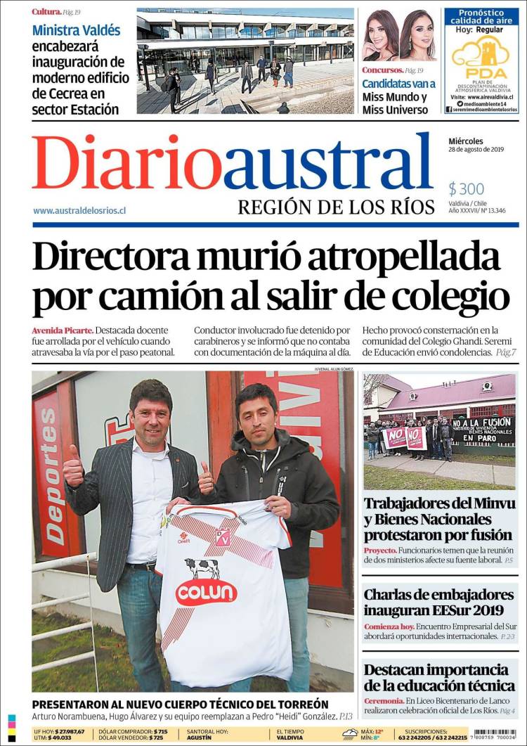Portada de El Diario Austral de Valdivia (Chile)