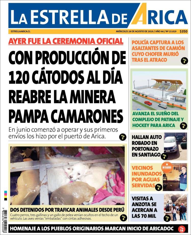Portada de La Estrella de Arica (Chile)