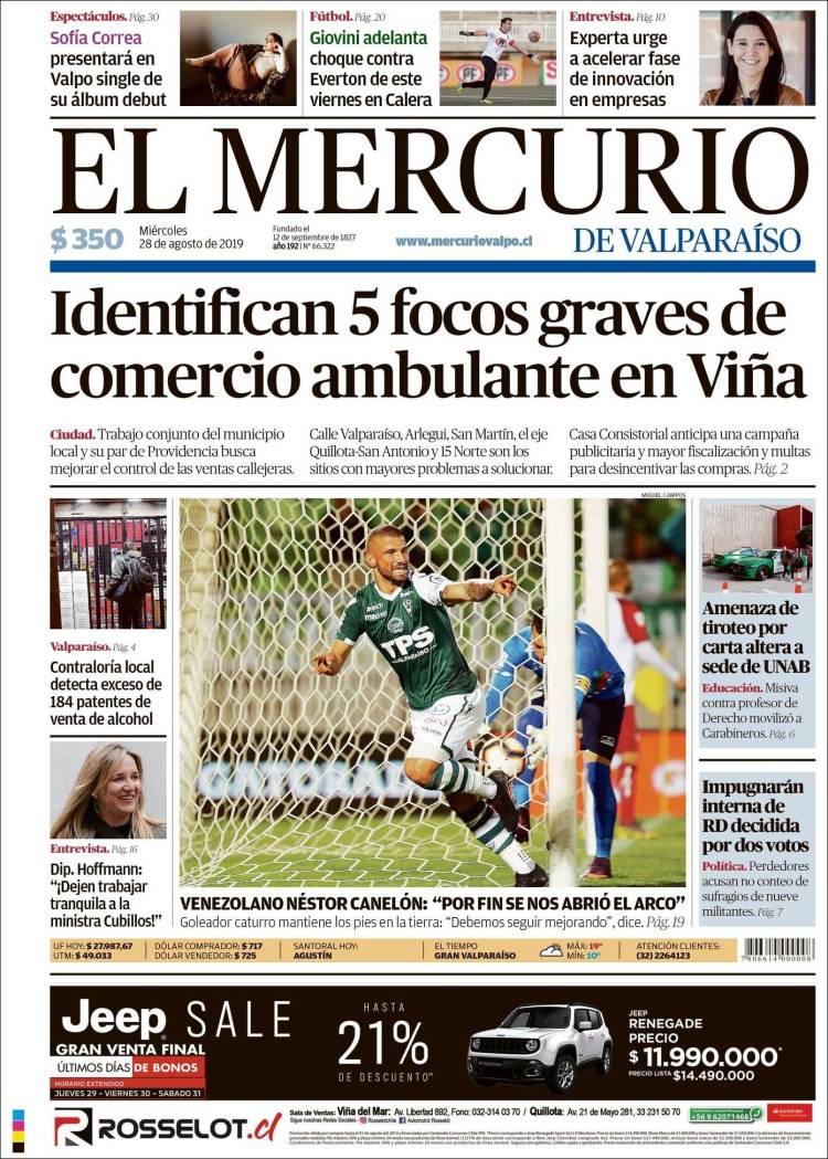 Portada de Mercurio de Valparaiso (Chile)