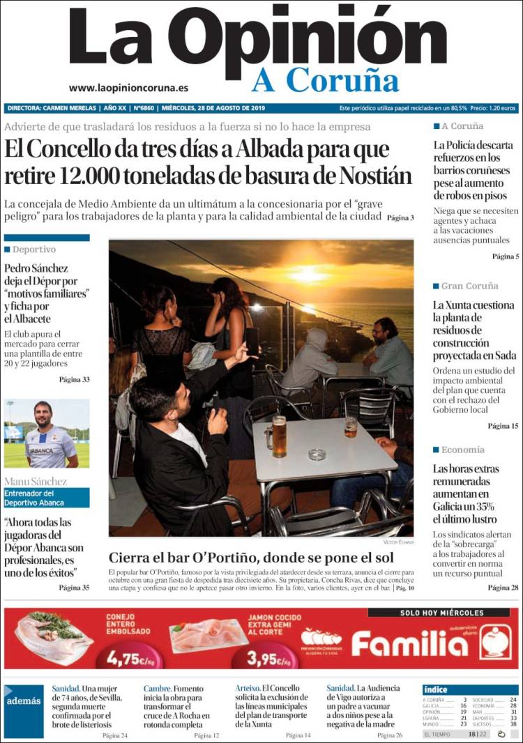 Portada de La Opinión de A Coruña (España)