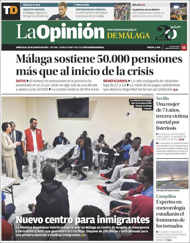 Portada de La Opinión de Málaga (España)