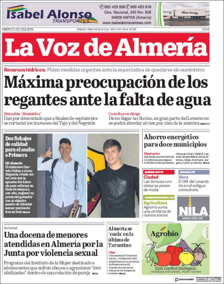 Portada de La Voz de Almería (España)