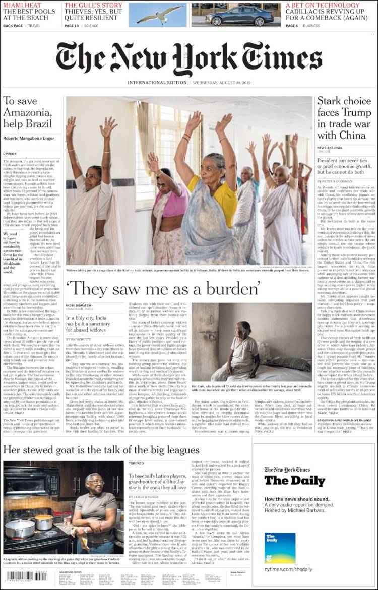 Portada de International New York Times (Europa)