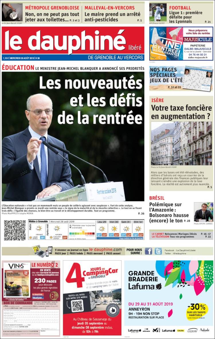 Portada de Le Dauphiné Libéré (Francia)