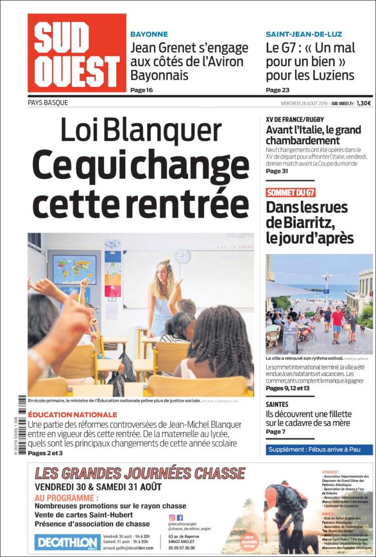 Portada de Sud Ouest (Francia)