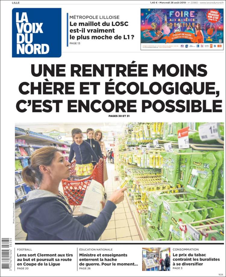 Portada de La Voix du Nord (Francia)