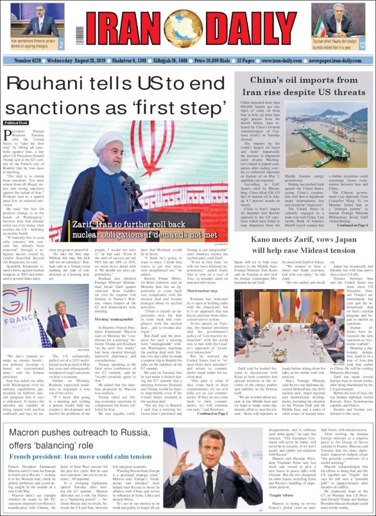 Portada de Iran Daily (Ir&aacute;n)