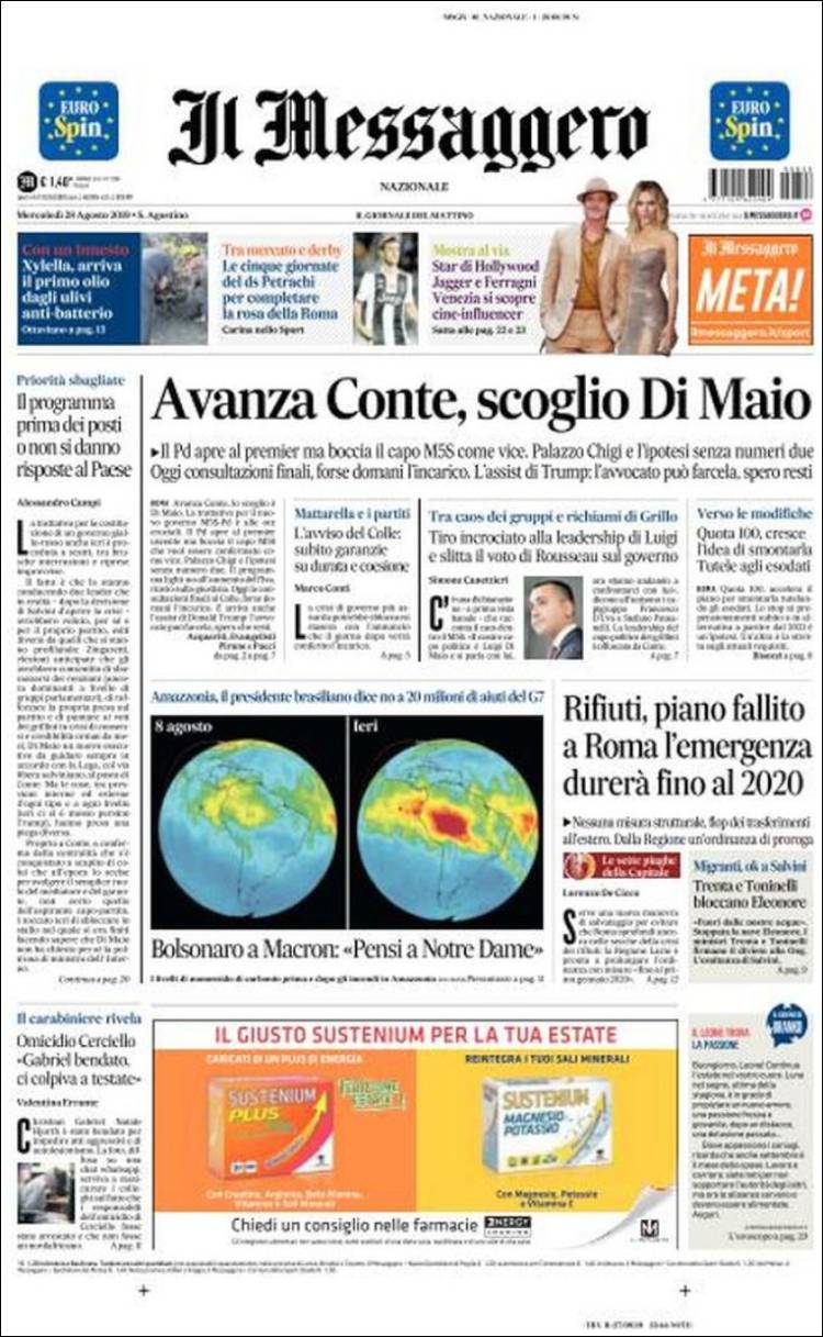 Portada de Il Messaggero (Italia)