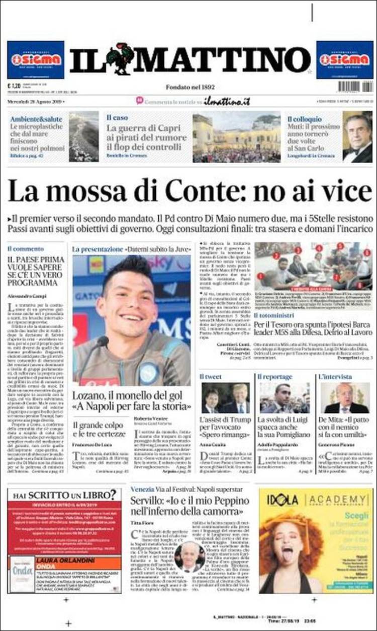 Portada de Il Mattino (Italia)