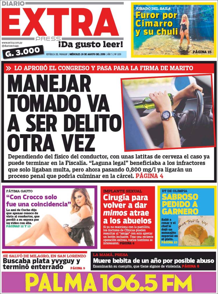 Portada de Diario Extra (Paraguay)