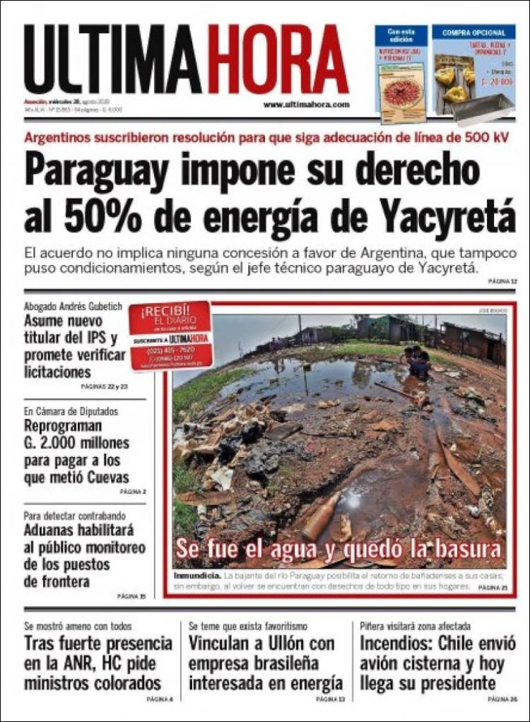 Portada de Última Hora (Paraguay)
