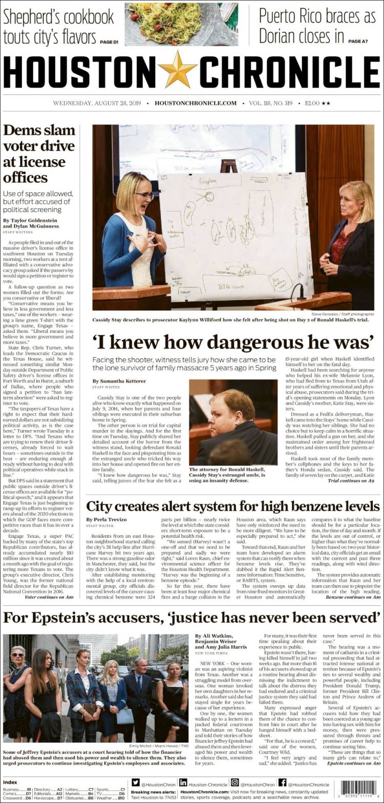 Portada de Houston Chronicle (USA)