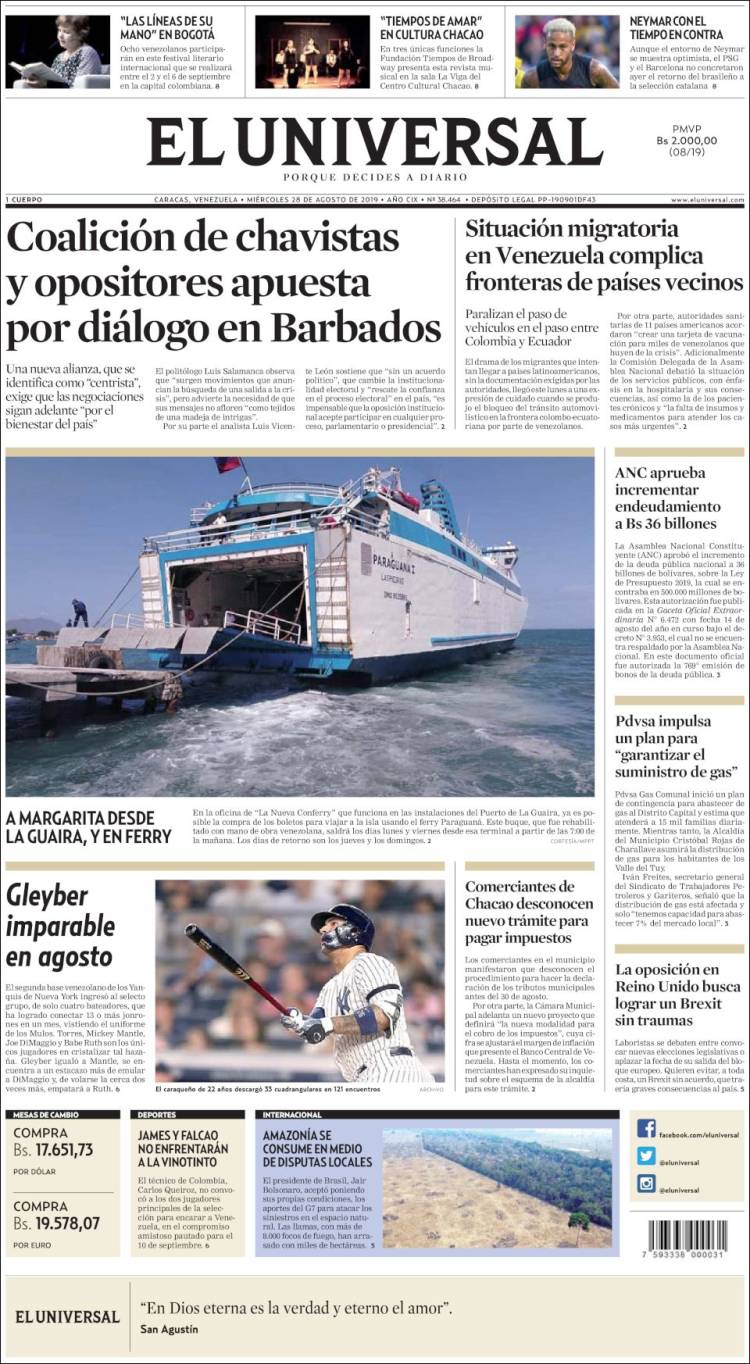 Portada de Universal (Venezuela)