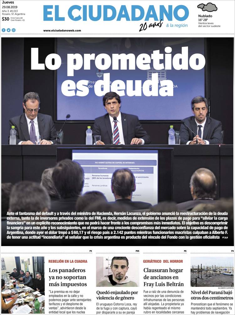 Portada de Diario El Ciudadano (Argentina)