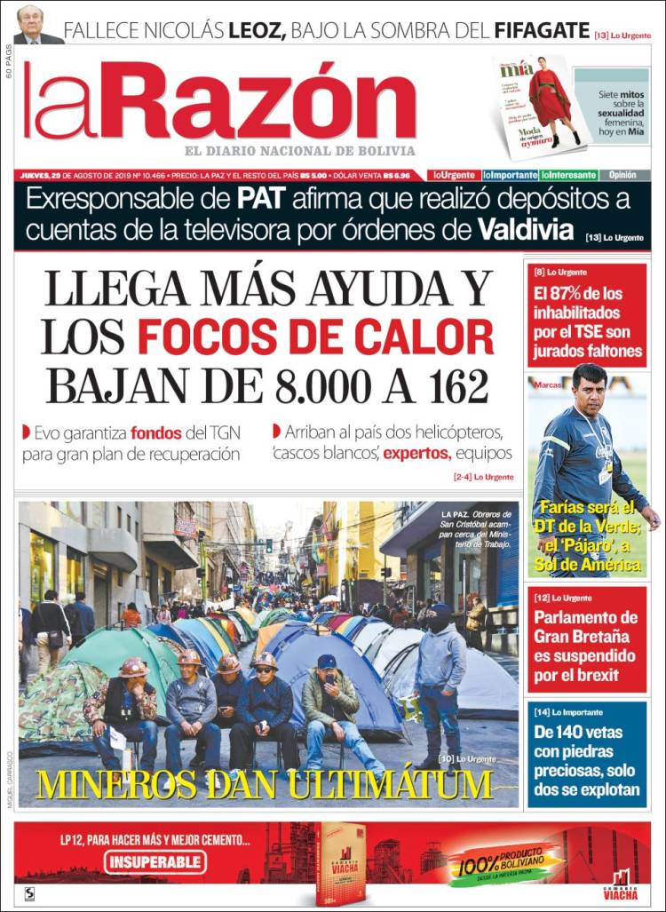 Portada de La Razón (Bolivia)