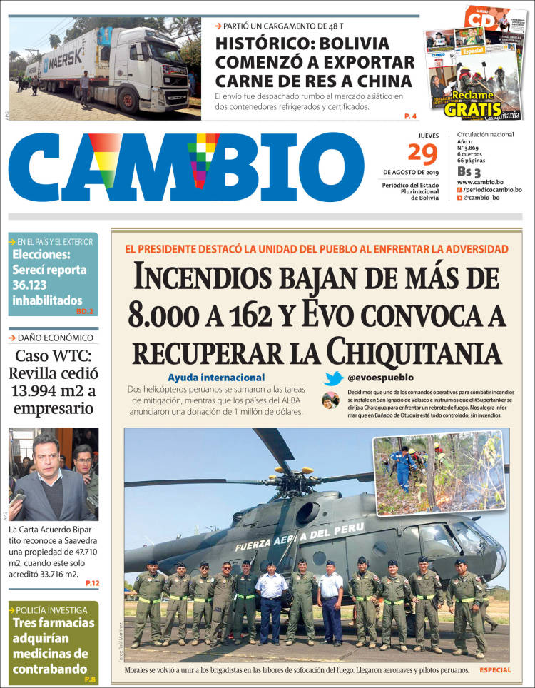 Portada de Cambio (Bolivia)
