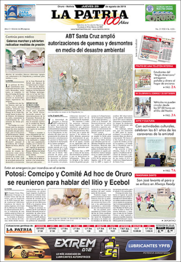 Portada de La Patria (Bolivia)