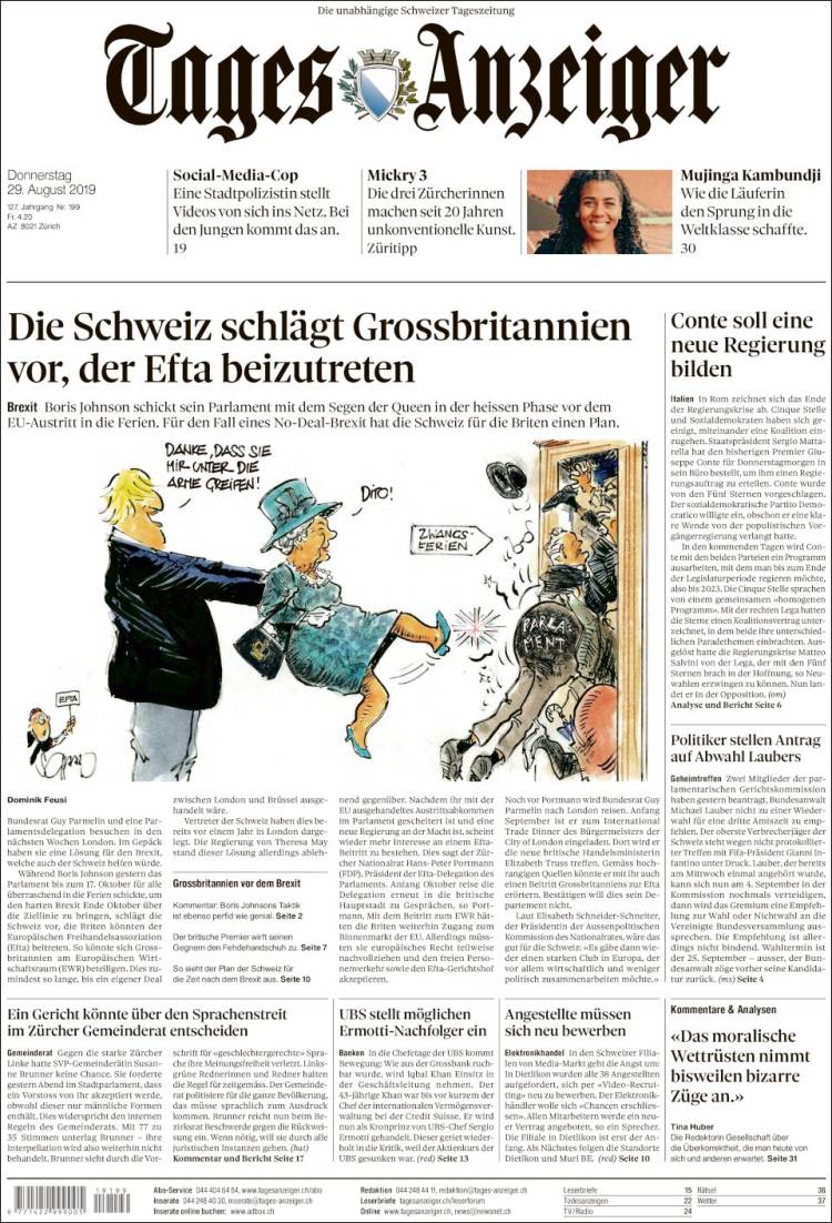 Portada de Tages-Anzeiger (Suiza)