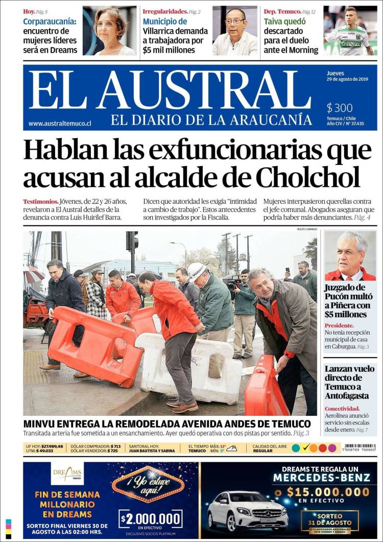 Portada de El Austral de Temuco (Chile)
