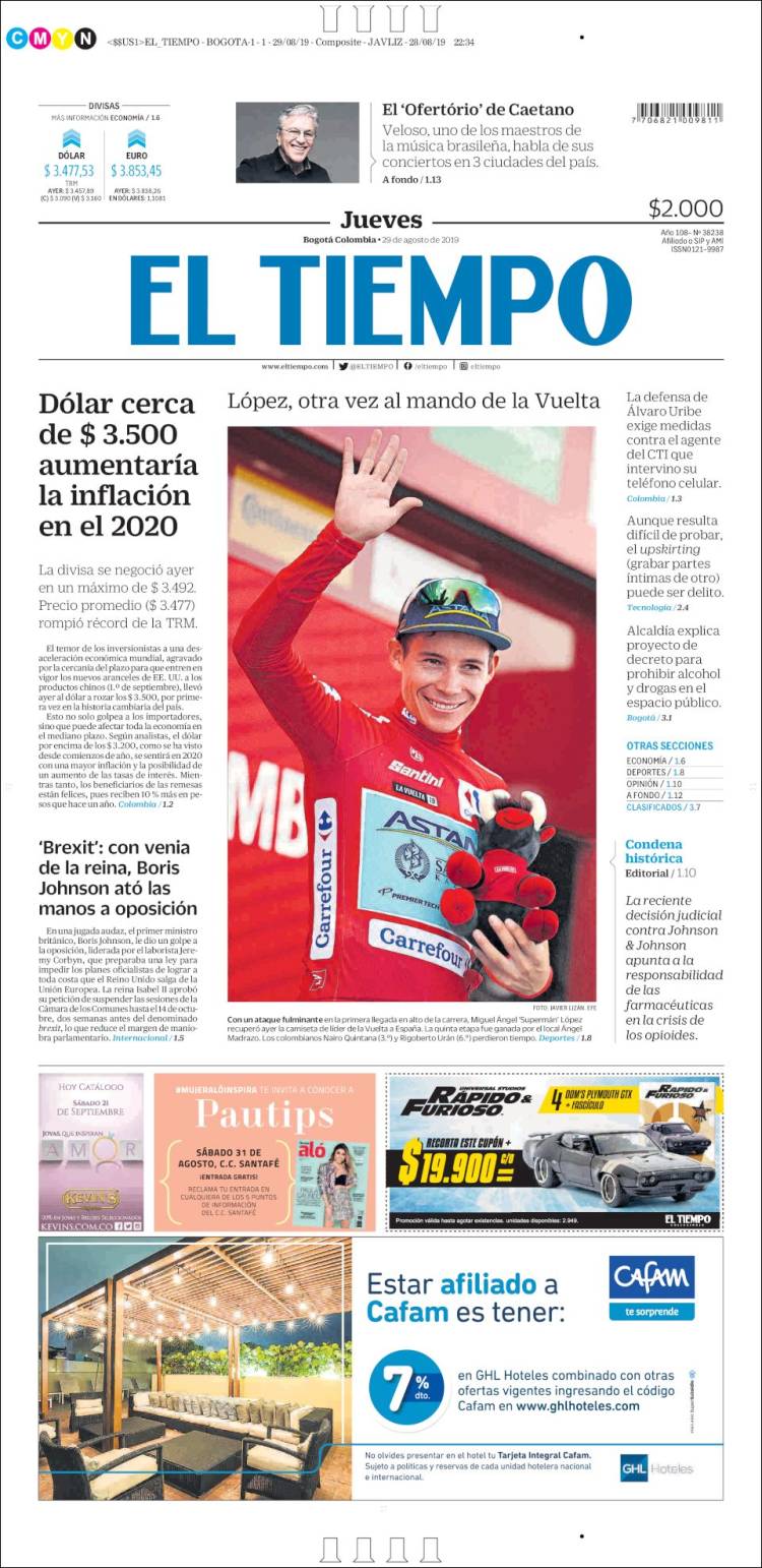 Portada de El Tiempo (Colombia)