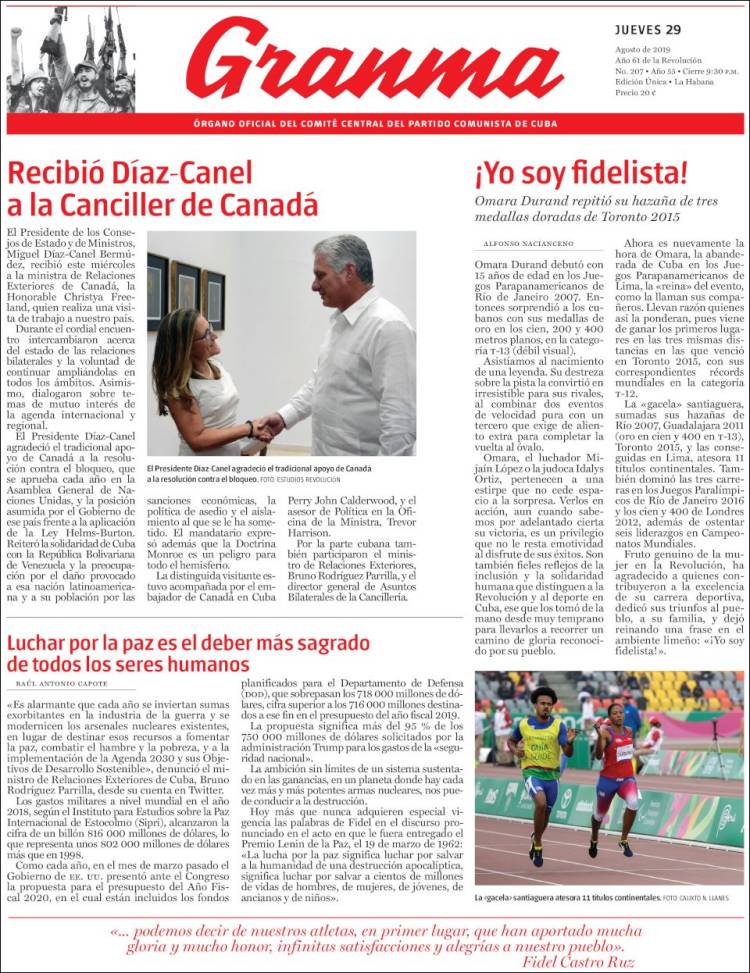 Portada de Granma (Cuba)