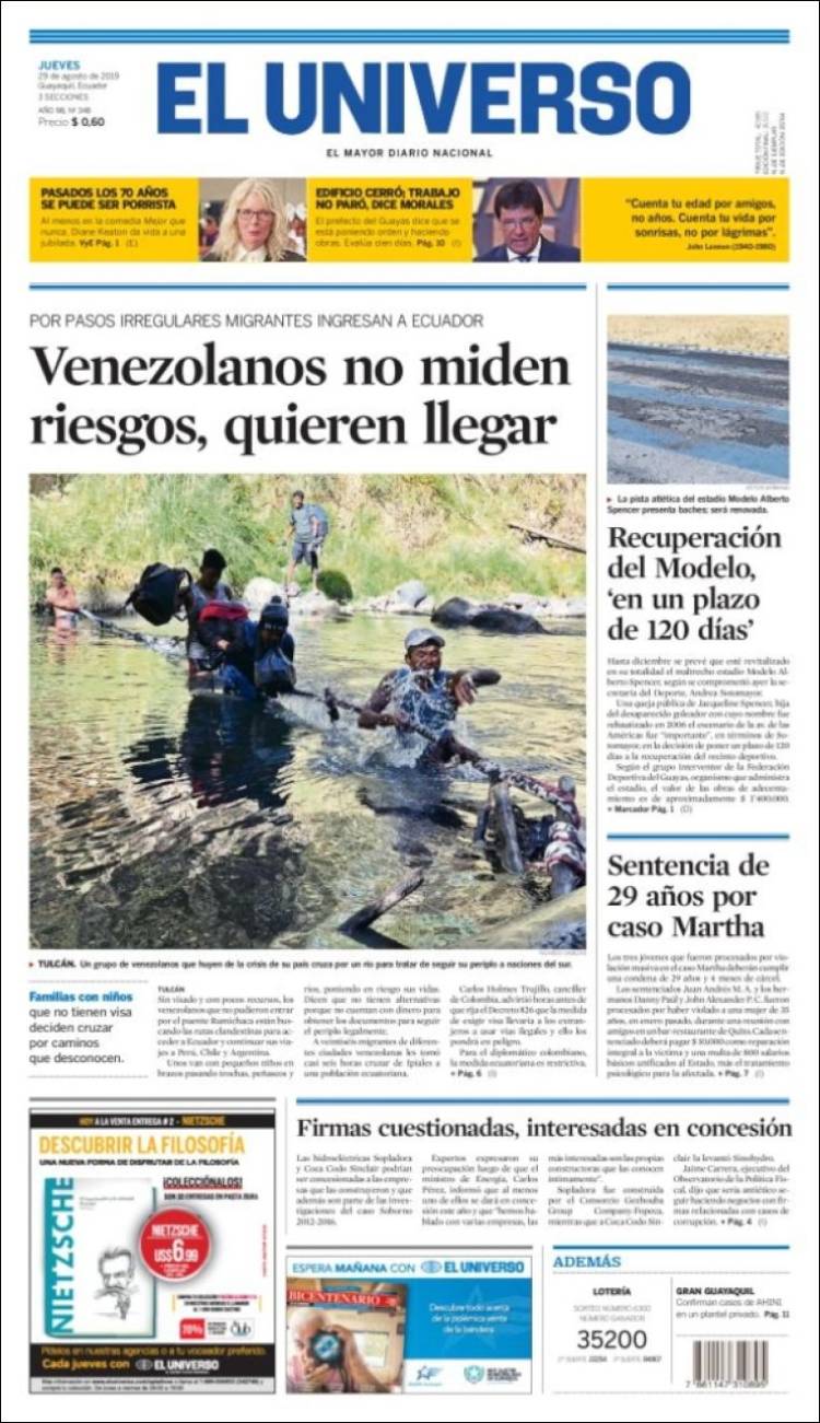 Portada de El Universo - Ecuador (Ecuador)