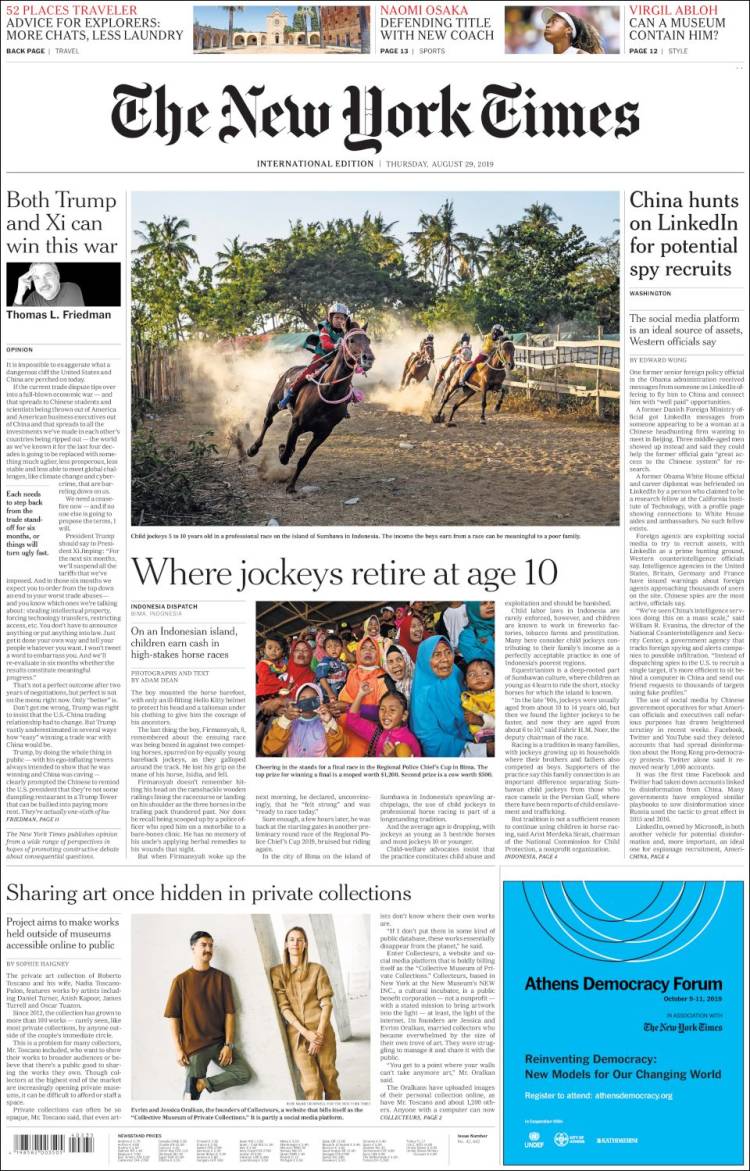 Portada de International New York Times (Europa)