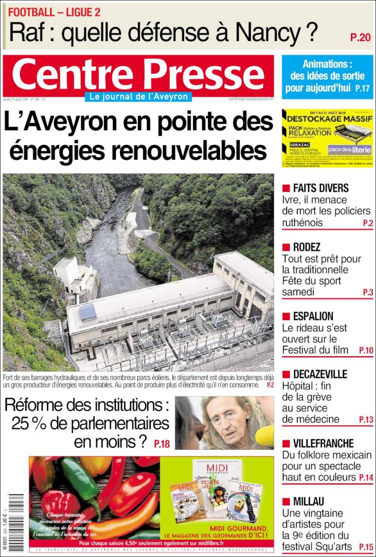 Portada de Centre Presse (Francia)