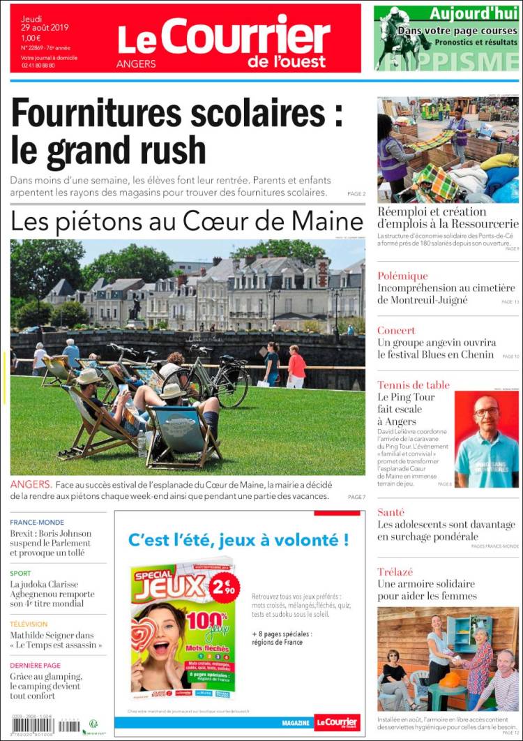 Portada de Le Courrier de l'Ouest (Francia)