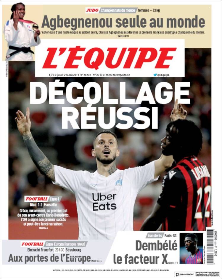 Portada de L'Equipe (Francia)