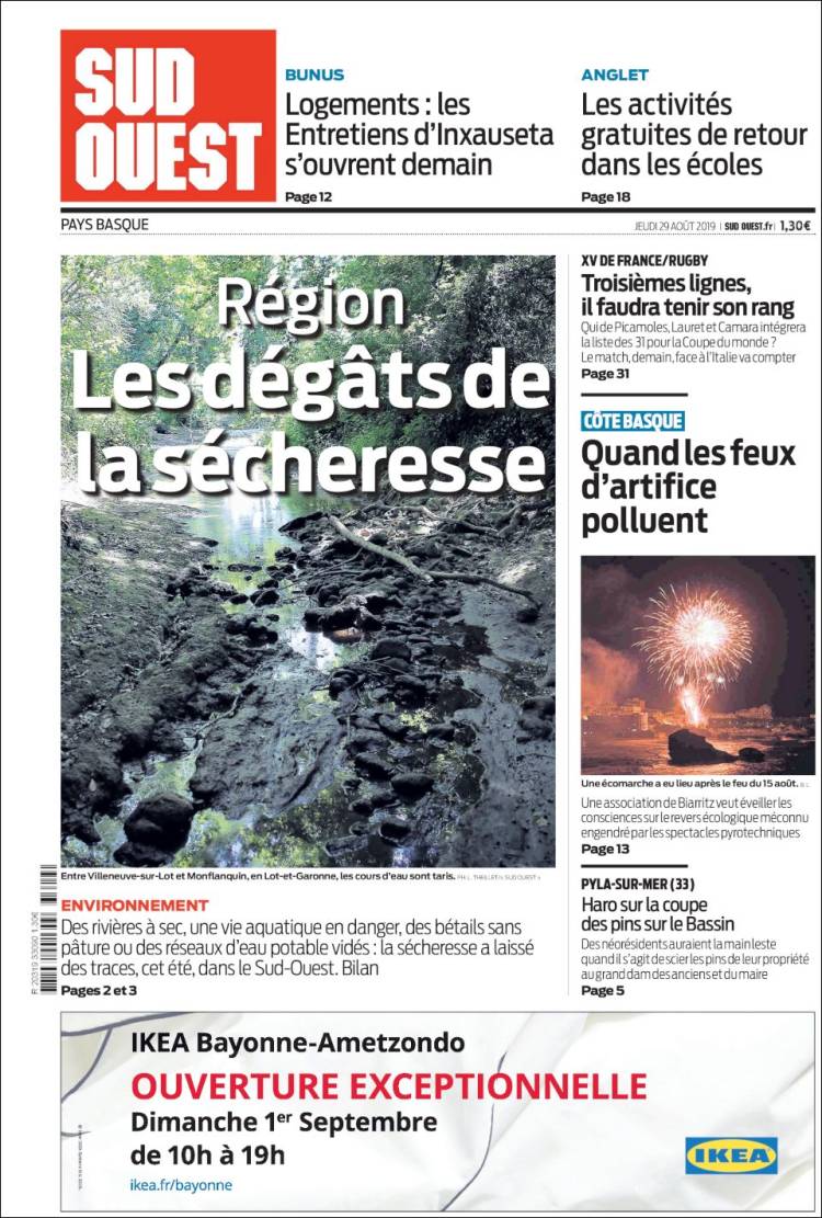 Portada de Sud Ouest (Francia)