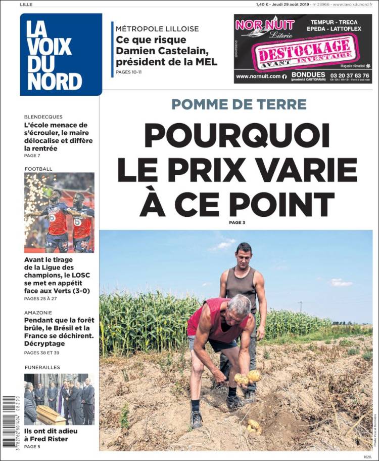 Portada de La Voix du Nord (Francia)