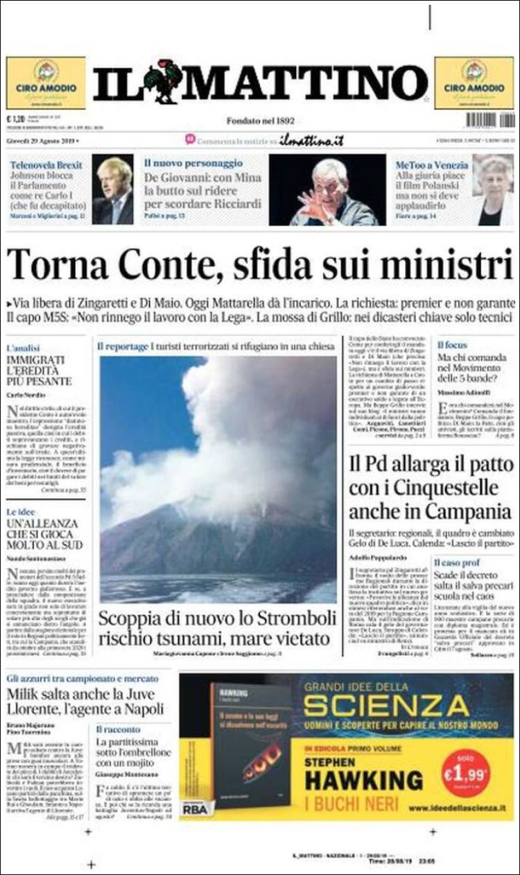 Portada de Il Mattino (Italia)