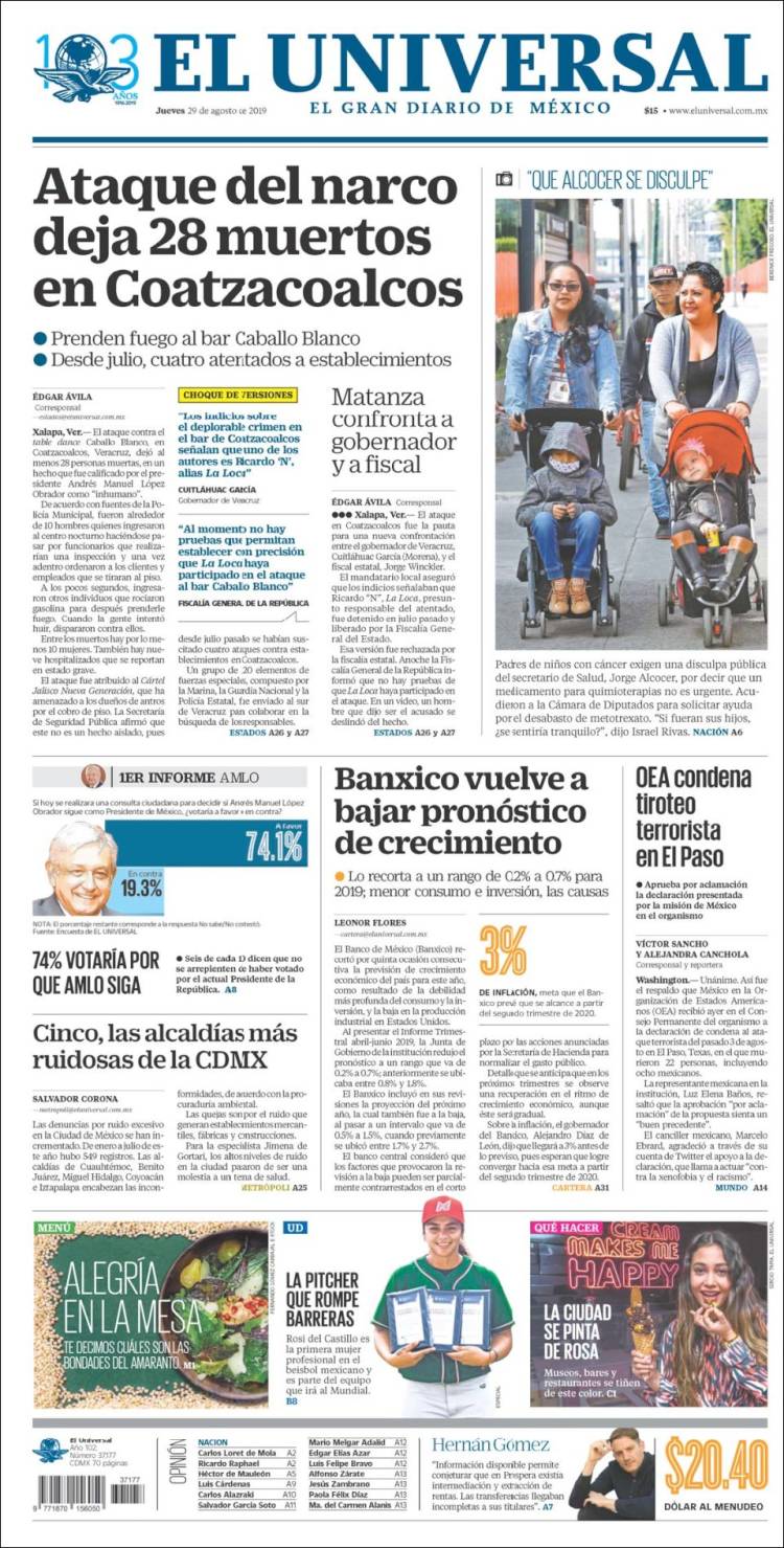 Portada de El Universal (M&eacute;xico)