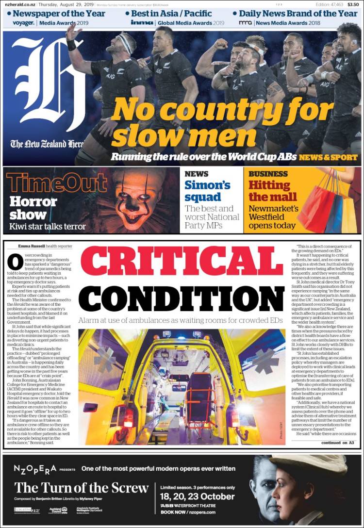 Portada de The New Zealand Herald (Nueva Zelanda)