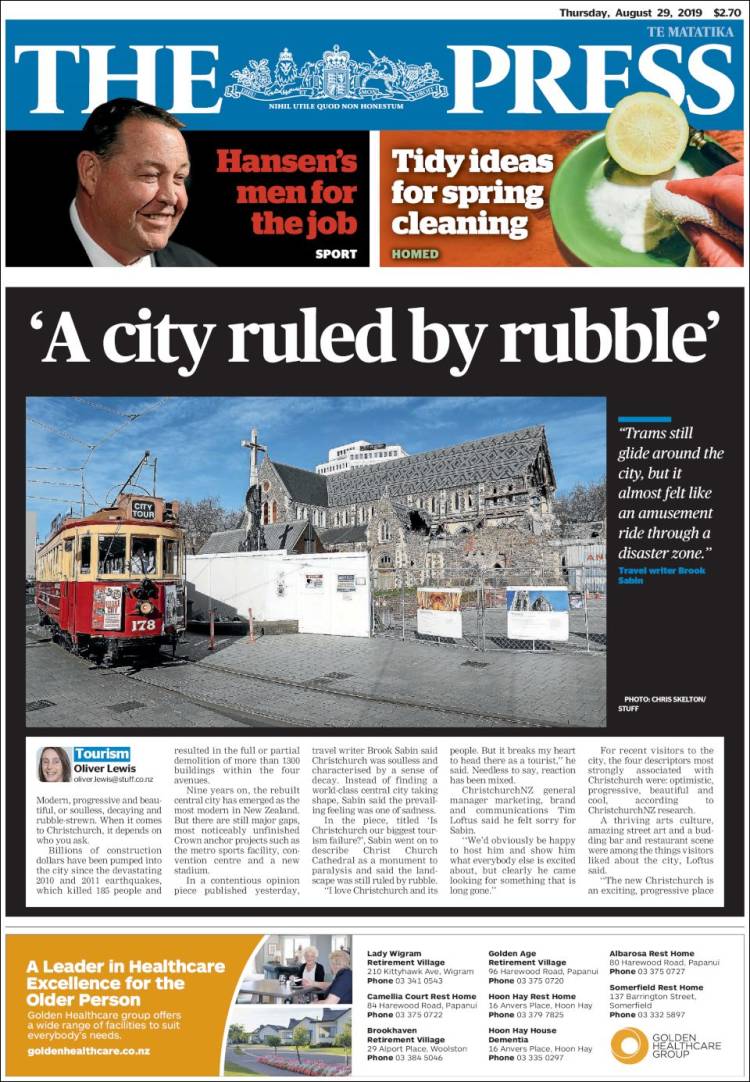 Portada de The Press (Nueva Zelanda)