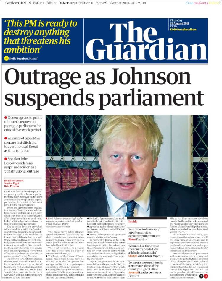 Portada de The Guardian (Reino Unido)