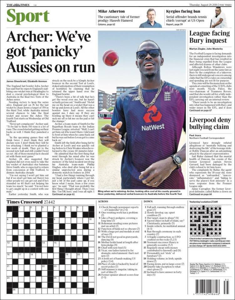 Portada de The Times Sport (Reino Unido)