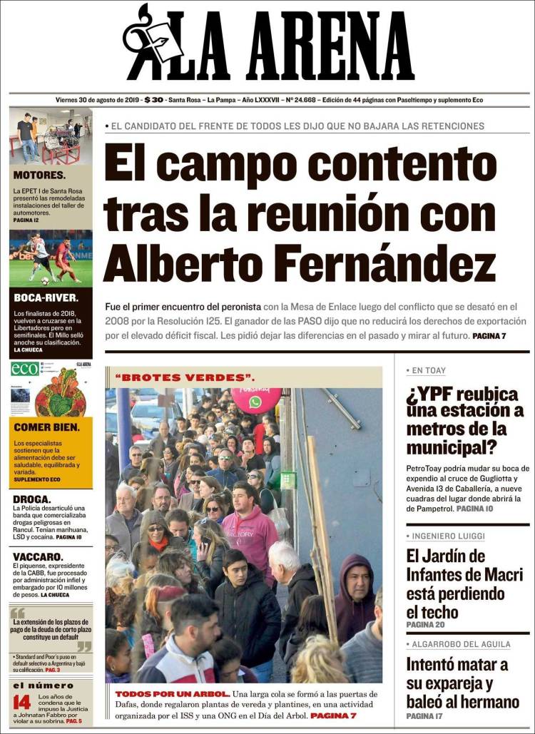 Portada de Diario La Arena (Argentina)