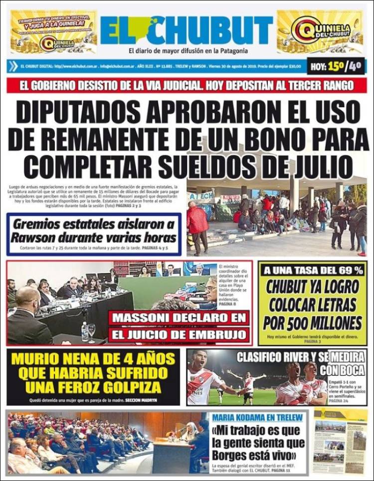 Portada de El Chubut (Argentina)